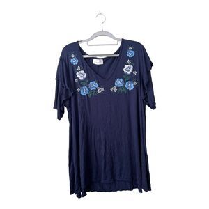 Janette Plus Top Womens 3X Floral Tunic Embroidered Boho *Small Hole* Ruffle